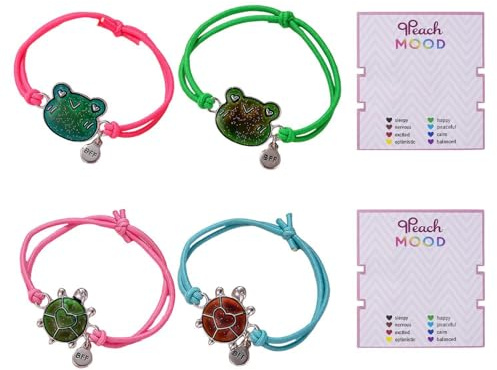GTYHH 2 kort, 2 sköldpaddsarmband, 2 x grodarmband, barnarmband, humorarmband för flickor, dekorativa armband för flickor, Talla única