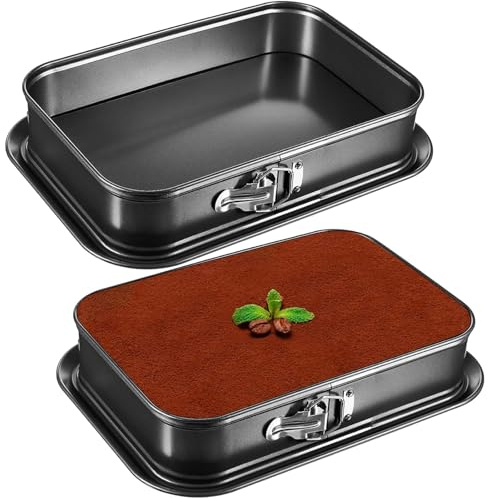 ASMIZ 2Pcs Rectangular Springform Cake Tin, 36 x 24 cm Cheesecake Pan Non-Stick Springform Tin, Leak-Proof Tiramisu pan, Cake Bakeware with Removable Bottom for Ice Cream Home Kitchen DIY Baking