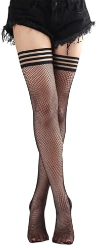 Gissroys Maintenir la cuisse résille Bas Hauts Rayures Top Bande Élastique Fit Sheer Au-dessus du Genou Longues Chaussettes Lingerie Hosiery pour Femmes Chaussettes de nuit