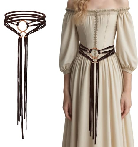 Abeillo Long Ceinture en Corde, Ceinture Médiévale de Troll Viking en Croix pour Femmes, Ceinture de Foire Renaissance, Ceinture en Corde de Sorcière, Accessoires Médiévaux pour Femmes, marron, L
