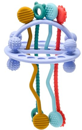 Imagination Junction Food Grade Silicone Pull String Baby Toy, Montessori Pull String Sensory Toy for 18 Months Babies Teething Toys (Purple)