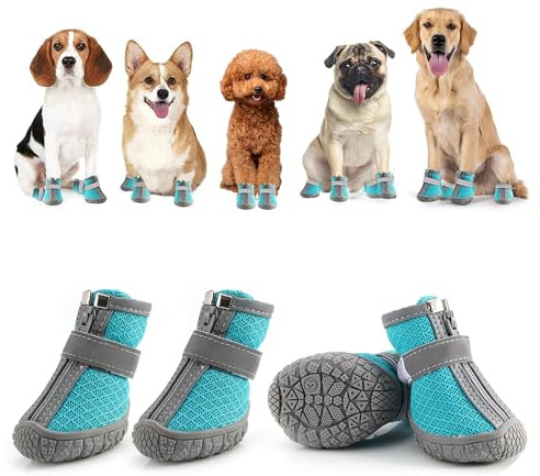 Nzkeuf Waterproof Dog Boots for Paws, Set of 4 Dog Shoes for Cold Weather, Paw Protector and Warmer, Frostbite Free Pet Shoes, Designed for Small Puppy Yorkshire, Pomeranian, Chihuahua (Lake Blue, S)