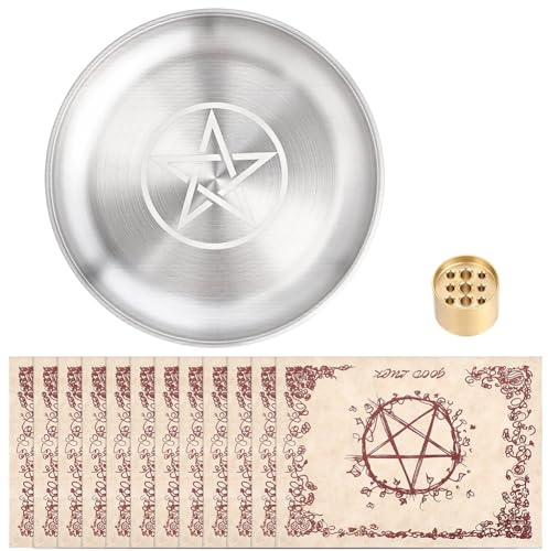 WADORN Stainless Steel Offering Bowl, 5.6 Inch Altar Candle Tray Round Altar Ritual Plate with Holder Ritual Burning Incense Burner Flat Bowl for Astrology Tarot Smudging Rituals Valentine's Day Decor
