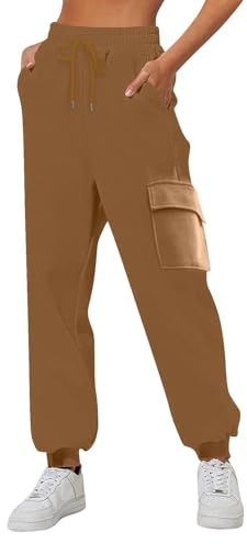 Joggingbyxor för kvinnor lös haremsbyxor med hög midja elastiska sweatpants | Sportbyxor med ficka, justerbar midja med dragsko, åtsittande ankelbyxor för löpning, streetwear