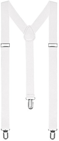 Boolavard Braces/Suspenders One Size Fully Adjustable Y Shaped With Strong Clips (White)