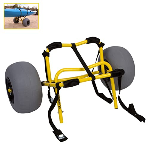 Suspenz Kayak Beach Cart Trailer, DLX Canoe Trolley with Balloon Wheels Sand Tires and Straps, Yellow, Flat Platform, 22-7044