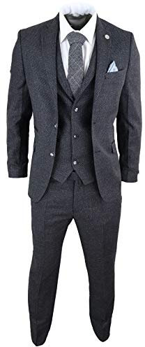 TruClothing.com Herrenanzug 3 Teilig Schwarz Tweed Design Blinders Klassisch