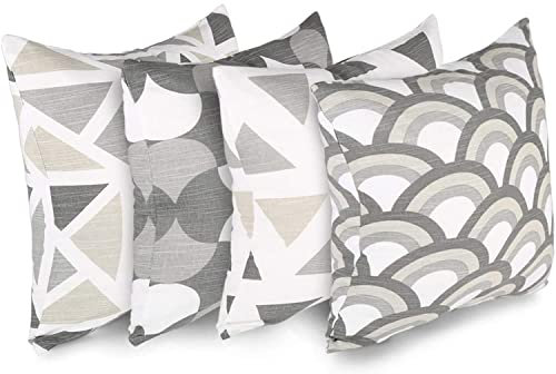 Penguin Home 4Er - Pack Dekorative Quadratische Kissen Aus Baumwolle, Luxuriöse, Stilvolle Für Wohnzimmer, Sofa, Schlafzimmer, Mit Unsichtbarem Reißverschluss, 45X45 cm (18 Inches), Grau/Weiß