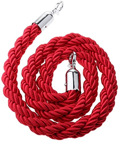 1.5m Samt Handlaufseil Absperrseil Standard für Personen Personenleitsystem Absperrband Sperre Absperrgurt mit Edelstahl Haken (Rot)