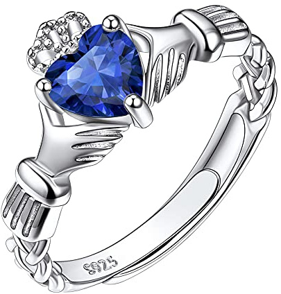 Suplight Anello Claddagh Donna Argento 925 Regolabile Solitario Con Zaffiro - Pietra Settembre - Fede Matrimonio Sposa