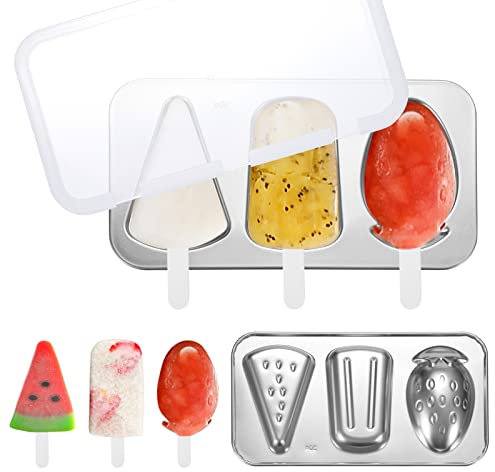 Stampi Gelato, Formine per Ghiaccioli in Acciaio Inossidabile, Senza BPA Riutilizzabili Popsicle Stampi con Coperchio e Bastoncini per Bambini Adulti Sorbet Cioccolato Yoghurt Fai da Te