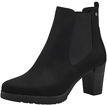 Tamaris Botines Chelsea para Mujer, Textil, Tacón Cuadrado, Diseño Vegano, Negro, 37 EU