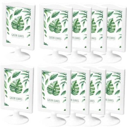 Rikyo Paket von 10 Doppelseitiger stehender Fotorahmen Bilderrahmen-Set Vertikaler Mount Zeichen Halter 10 x 15 cm Display, jeder Rahmen fasst 2 Bilder, Hochzeit, Party, Tischnummernhalter (weiß)