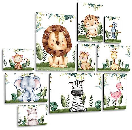 Giallobus - Conjunto de 10 Pinturas de Paneles múltiples - bichos de la Selva - Madera de MDF - | 2 x 42x29,7cm | 4 x 29,7x21cm | 4 x 21x14,85cm | - Listo para Colgar - Cuadros