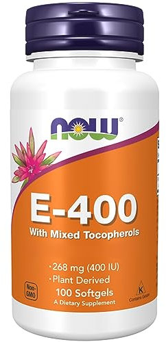 Now Foods, Vitamin E 400 UI, D-alfa-Tocoferolo, Altamente Dosato, 100 Capsule molli, Testato in Laboratorio, Senza Glutine, Senza Soia, Non OGM