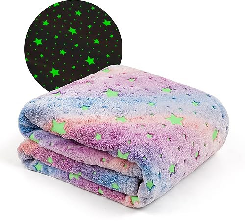 Winthome Kuscheldecke Mädchen Weiche, Glow In The Dark Kuscheldecke Kinder Fauschig Warme, Kinderdecke für Mädchen Junge Geschenk Weihnachten, Babydecke Alle Jahreszeiten Geeignet(Stern 3,130x170cm)