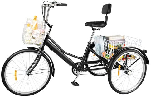 XUEMANSHOP Trehjuling vuxna, 60 cm 7-växlad trehjuling för vuxna trehjuling seniorer med shoppingkorg, justerbar design, för resor, shopping