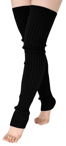 TeeYee Guêtres Femme Jambiere Guetre Tricotés Stocking d'Hiver Chaudes Genouillères pour L'extérieur Yoga Danse Fitness Fête Mode Noir M