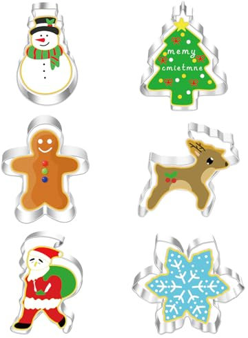 GWAWG Christmas Cookie Cutter Set,6 PCS Christmas Cutters for Baking,Stainless Steel,Snowflake, Christmas Tree,Gingerbread Man,Reindeer,Snowman,Father Christmas