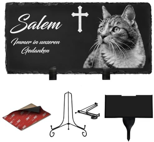 ETERNEL - Plaque Funéraire Personnalisée Croix pour Animaux - à Planter, à Coller ou à Poser, Chien, Chat, Animaux De Compagnie, Multisupports, Ardoise ou Granit, Photo et Texte au Choix, Hommage