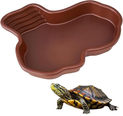 Jsleid Grand Bol d'eau pour Reptiles, Plat d'eau Tortue avec Rampe, Baignoire Antidérapante pour Tortue, Plat d'alimentation de Reptile, Bassin pour Tortues, pour Tortues, Lézards, Geckos et Reptiles