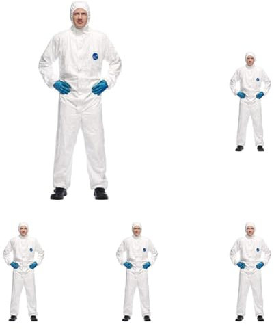 DuPont Tyvek 500 Xpert | Ropa de protección química con capucha,Categoría III, Tipo 5-B y 6-B | Resistente pero Ligero | Blanco|Talla XL (Paquete de 5)