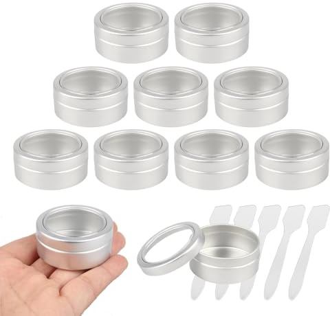 YANCAER Lot de 10 Pots en Aluminium Argent Avec Couvercles Coulissants 20 ml Avec Fenêtres Transparentes, Pour Baumes à Lèvres, Bougies, Savons et Autres Produits Cosmétiques