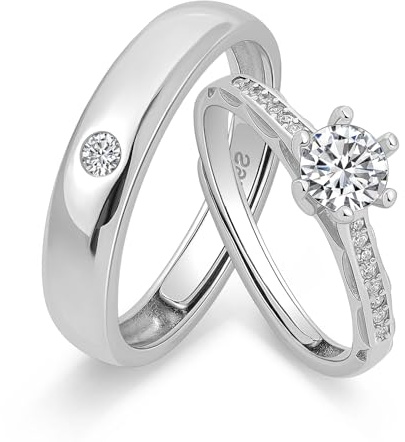 Meissa Alianza Anillos de Pareja Ajustables Plata de Ley 925 Anillo de Compromiso para Él y Ella Mujer con Circonita 0,44ct Regalo San Valentín Cumpleaños Navidad (Juego de dos anillos)