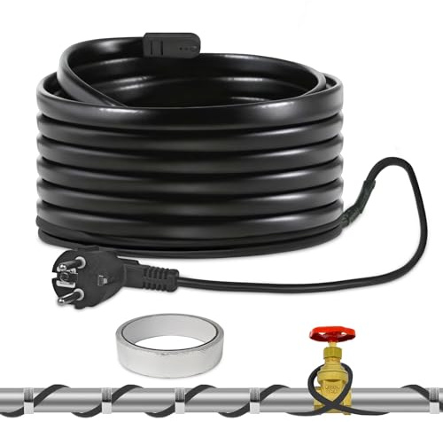 TOFFCAEA 4M Heizkabel mit Thermostat, Frostschutz Heizleitung, 20 W/m Selbstregulierendes Heizband, iP67 Wasserdicht, Zum Schutz Wasserleitungen, Haus, Pool, Teich (4M, Schwarz)
