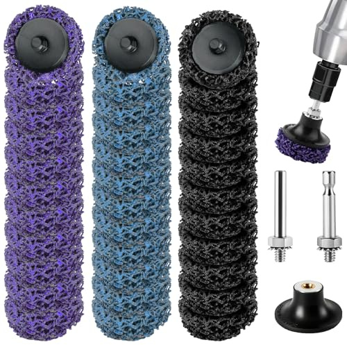 NUTKIT Disco Abrasivo Grueso CSD de 50 mm,36 Pieza Discos de Limpieza para Amoladora Angular,Negro Morado Azul Mixto,Disco de Decapado para Amoladora Angular,para Eliminación Oxido Pintura Descamación