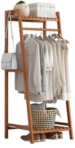 Versatile Open Wooden Wardrobe with Clothes Rail & Shelves - Stylish Storage Rack for Bedroom Walk-In Closet for Neat Clothing & Accessories