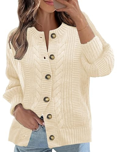 Rapbin Womens Cardigans for Women UK Chunky Sweater Outerwear Knit Ladies Long Sleeve Button Down Oversized Cardigans(Apricot,S)