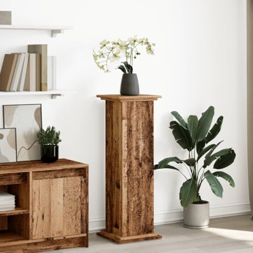 Caisson de Rangement, Support pour Plantes 3 Niveaux en Bois Ingénierie, Design Colonne avec Porte Réglable, Meuble Plante Intérieur pour Salon, Balcon, Bureau, Aspect Bois Ancien, 31x30x90 cm