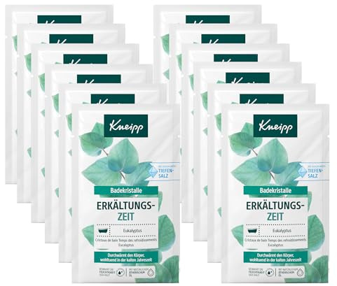 Kneipp Cristalli da bagno per il raffreddore, confezione multipla, con prezioso olio essenziale di eucalipto, 12 x 60 g