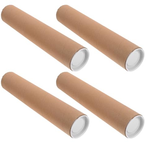 FIXOSHEE 4 Tubi di Spedizione in Cartone Kraft Coperchio, Tubo Cilindrico di Carta 33x7 Cm, Protezione Robusta per Poster, Disegni e Documenti, per Spedizioni e Organizzazione Ufficio