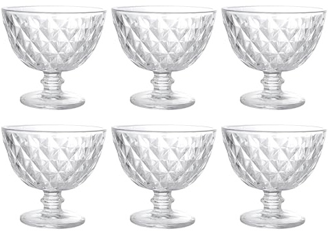 ognana Diamond, set de 6 copas para helado de 280 cc, vidrio, transparente