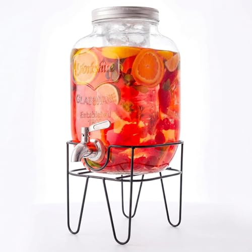 Dispensador de cristal para bebidas 4L con grifo cromado, apto para lavavajillas, camping o aperitivos, ideal para bar, cocina, pub, restaurante, dispensador de agua con soporte
