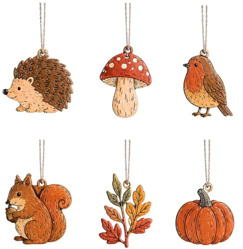 36 Pcs Wooden Autumn Tree Decorations, Rustic Pumpkin Leaf Pendants | Solid wood autumn ornaments. Ideal autumn decorations with hanging ropes for your seasonal setup.