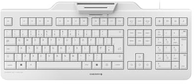 Cherry KC 1000 SC, Teclado de Seguridad con Cable y Terminal de Tarjeta Chip Integrado, Distribución de Teclado Español QWERTY, Ángel Azul, Blanco/Gris