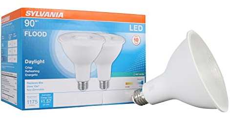 Sylvania LED Flood PAR38 Light Bulb, 90W Equivalent, Efficient 13W, 10 Year, 1175 Lumens, Medium Base, Dimmable, 5000K, Daylight - 2 Pack (79736)