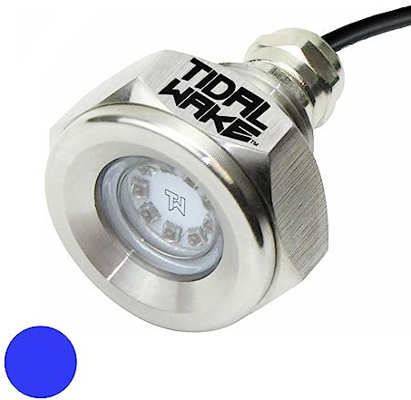 Tidal Wake IP68 Underwater 1/2in Standard Boat Drain Plug LED Light Built-in Driver & Overheat Protection 3 Yr/50,000hr Warranty, 316 Stainless Steel, 12-30v/27w,1800 lumen w/Storage Bag (Blue)