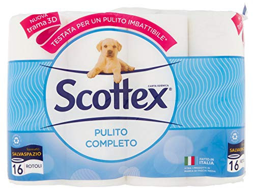 Scottex Pulito Completo Carta Igienica, Morbida e Assorbente, Formato Salvaspazio, Fatto in Italia, 16 Rotoli