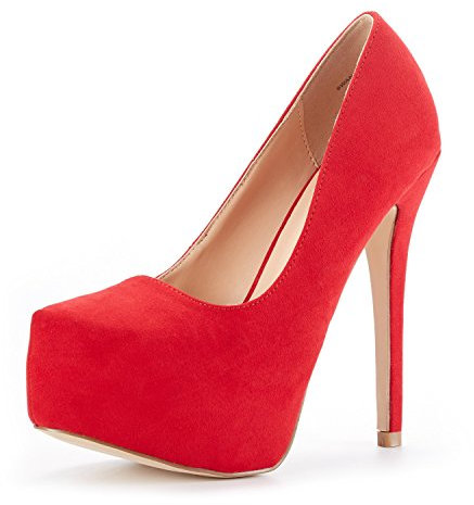 DREAM PAIRS Women's Slip On Stiletto High Heel Platform Dress Court Shoes SWAN_30,Size 6,Red/Suede,SWAN_30