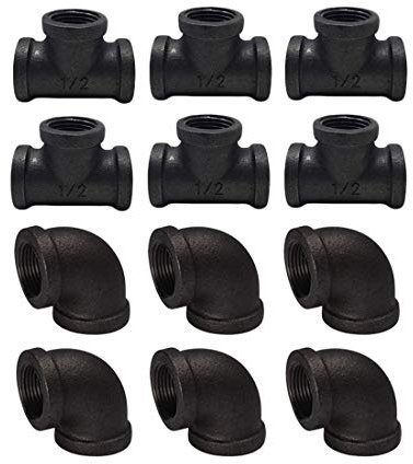 Eagles Industrieller Wandregal, 1/2 Zoll – schwarze Klempneranschlüsse, 6 x Rohrbögen, 6 x Schläuche für Steampunk-Regal, Industrie-Rohre, Heim- und Dekorationsprojekte