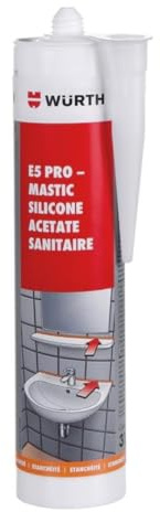 WURTH - Cartuccia in silicone, guarnizione sanitaria, acettato, sale da bagno cucina, impermeabile antimuffa, bianco puro, 310 ml