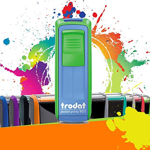 Trodat Pocket Printy 9511 - Tampon Encreur Professionnel Automatique De Poche 3 lignes À Personnaliser - Empreinte 38 x 14 mm Offerte (Vert et bleu)