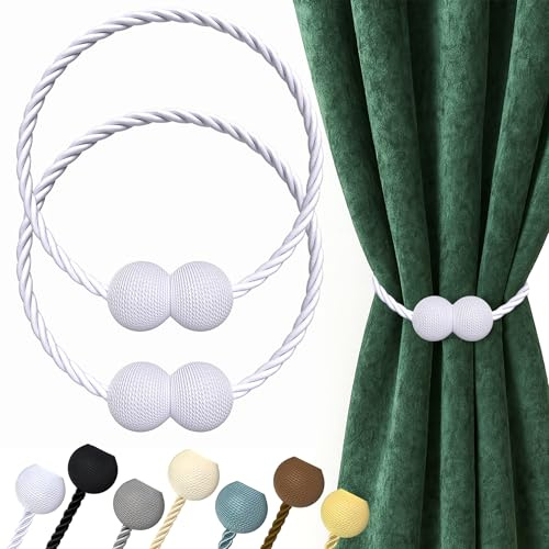 Hion Magnetische Vorhang Raffhalter Weiß 2 Stück, Vorhang Raffhalter Schnallen Holdbacks Halter Haken Clip für Zuhause Schlafzimmer Büro Dekorativer Vorhang
