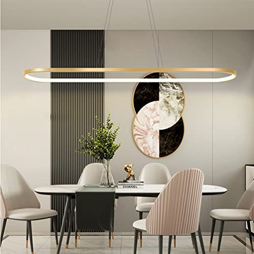 Moderne Esstisch Pendelleuchte LED Dimmbar Gold Hängelampe Oval Höhenverstellbarer Kronleuchter mit Fernbedienung 54W Esszimmer Hängeleuchte Kreativität Küche Wohnzimmer Lampe Beleuchtung Licht L120CM