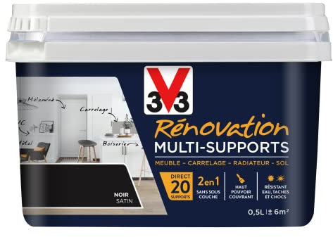 V33 Peinture rénovation multi-supports, Noir satin 0,5L