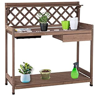 MaxxGarden Table de Rempotage – Table de Jardinage en Bois – Table de Préparation extérieur – Table de Plantation pour Balcon, Terrasse et Jardin – 110x50x114cm